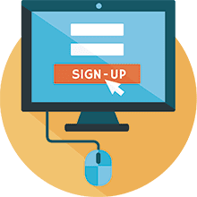 Sign up icon - sign up form on screen and mouse