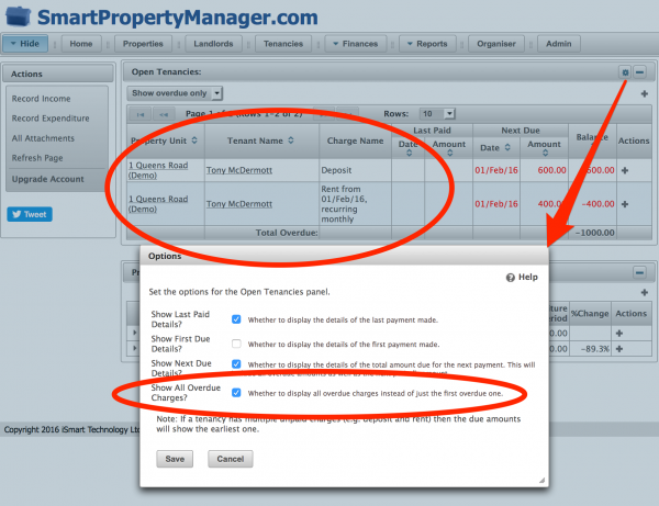 Options For The Tenancies Pane