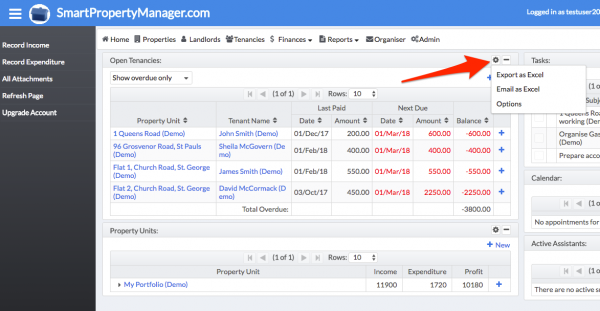 Export Or Email Open Tenancy Balances