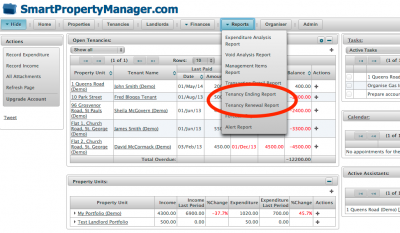 Tenancy Reports Menu